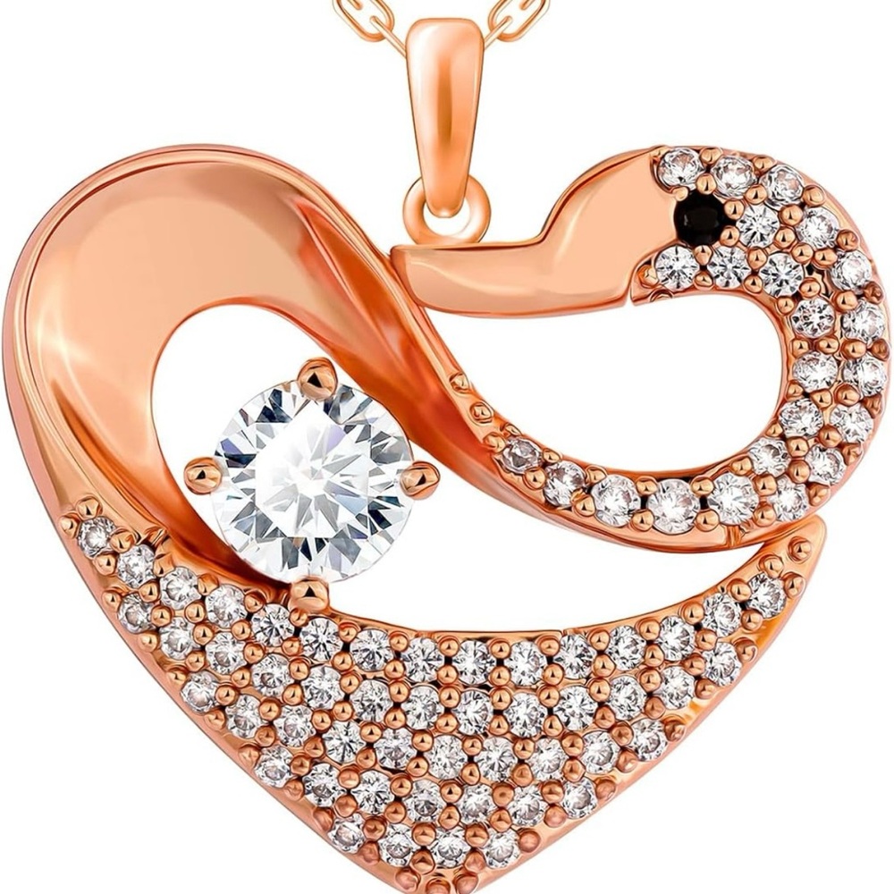 Crystal Rose Gold Swan Heart Necklace